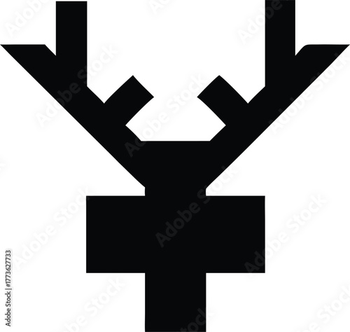 Minimalist Black Deer Head Silhouette with Geometric Antlers and Simple Facial Features