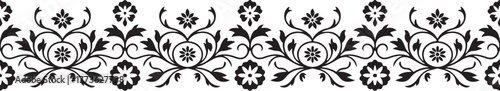 Elegant Floral Border Black Silhouette Repeating Ornament Pattern Illustration