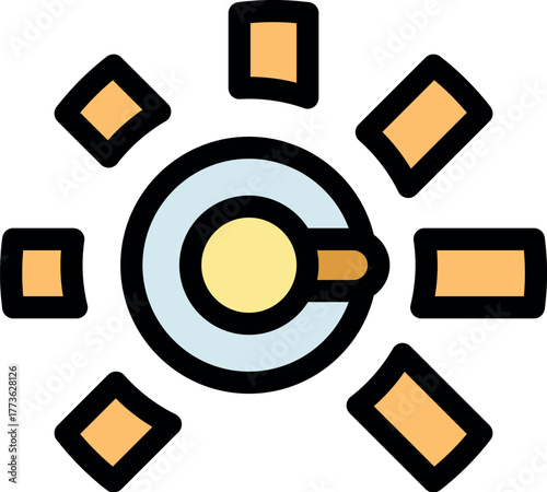 Coffee or tea cup with sugar cubes arranged around it, viewed from above, ideal for breakfast, coffee break, or tea time concepts