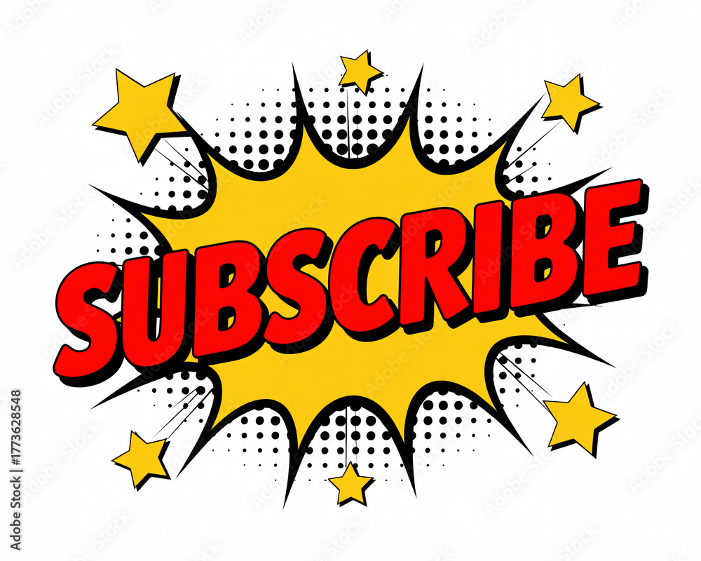 Fototapeta premium Ignite engagement with this dynamic comic book style 'SUBSCRIBE' graphic, perfect for calls to action and social media campaigns