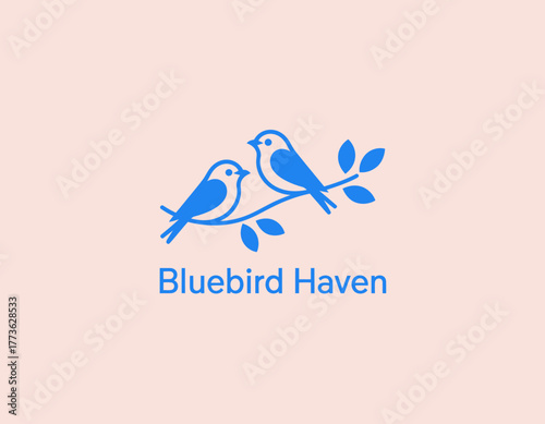 This logo showcases two bluebirds perched on a branch, symbolizing harmony and peace, perfect for a brand focused on nature and tranquility in its identity.