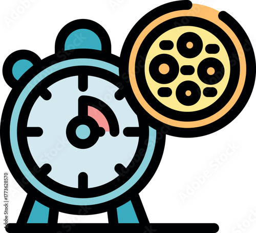 Alarm clock ticking, indicating the fast delivery time for a freshly baked pizza