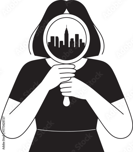 Mirror Mirror on Wall: Woman Holding Reflection of Urban Cityscape in Hand