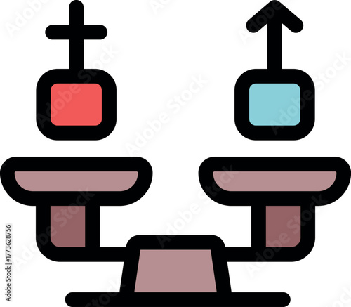 Gender equality is symbolized by a scale balancing male and female symbols, representing the pursuit of equal opportunities and rights