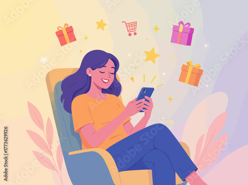 Online Shopping Joy A Woman's Delight with Mobile Commerce and Gifts