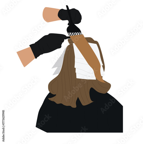 woman coloring hair at salon. Professional hairdresser colorist coloring client's hair in salon. 