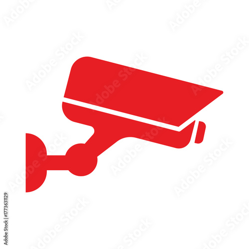 Security camera red icon, video surveillance CCTV sign. Surveillance camera, monitoring, home safety protection system. Fixed CCTV security camera icon vector template design, EPS 10.