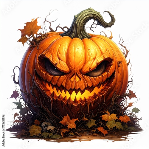 Aggressive jack-o'-lantern with sharp teeth