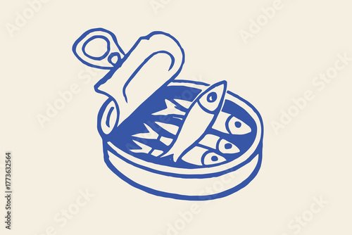 Sardine can open tin naive sketch vector illustration