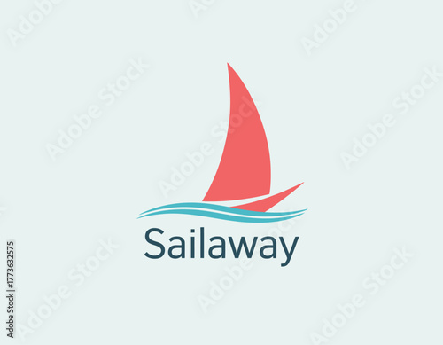 A lively logo design showcasing a bright red sailboat gracefully gliding over turquoise waves, evoking feelings of adventure, freedom, and the spirit of exploration.