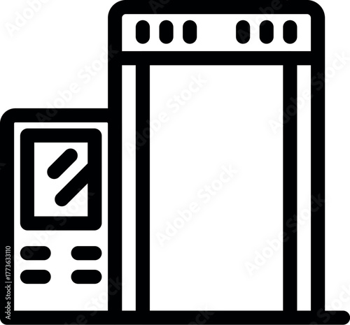 Airport security checkpoint with metal detector gate and control panel scanning for weapons