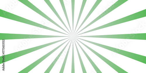 Green sunburst radial burst pattern with gradient effect on a white background, abstract graphic design element for backgrounds and banners