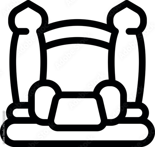 Inflatable bouncy castle with towers and arch, providing jumping and playing activities for children's entertainment and parties