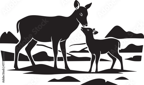 Deer Family Silhouette Mother Fawn Buck Vector