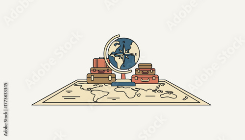 A vintage travel theme with globe centerpieces suitcase decor and maps as table runners evoking a sense of adventure for guests.