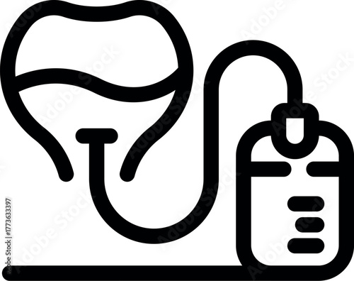 Urine bag draining human bladder, collecting waste for medical analysis or patient comfort