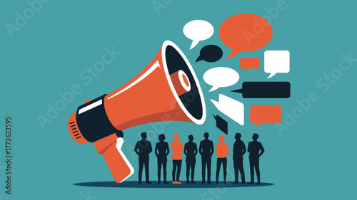 Amplify your message with powerful communication featuring a vibrant megaphone and diverse voices, perfect for marketing campaigns and social impact