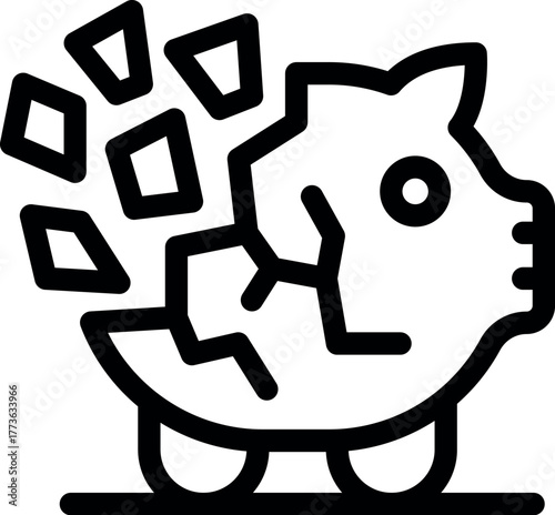 Shattered piggy bank symbolizing economic hardship, lost savings, and financial crisis