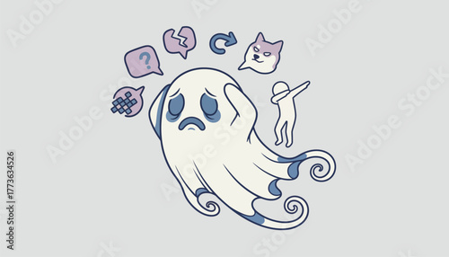 A ghost floating woefully representing the feeling of being out of the loop with current meme culture.