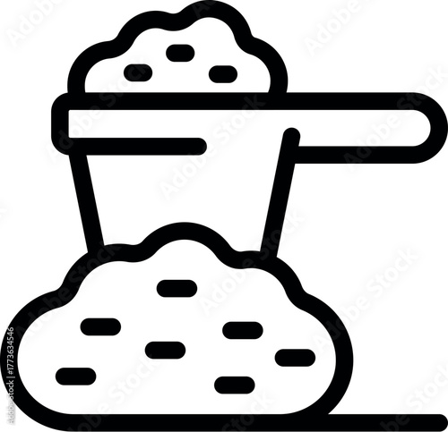 Scoop taking protein powder from pile of supplement for workout or bodybuilding