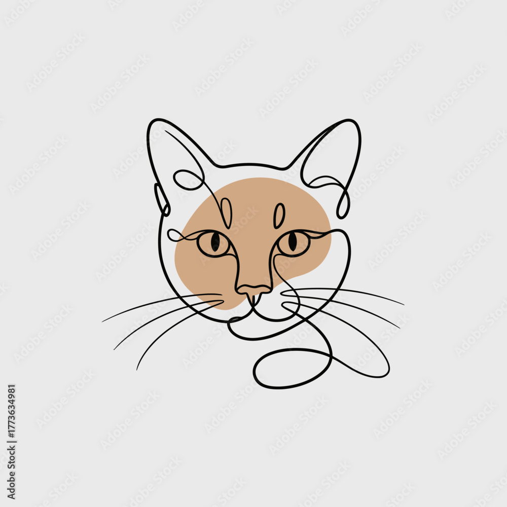 Obraz premium An elegantly simple line art representation of a cat's face, showcasing minimalist design and artistic expression in capturing the essence of feline beauty and grace.