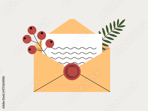 A charming illustration of an envelope containing a letter, beautifully adorned with greenery, capturing the essence of connection, communication, and nature in a whimsical design.