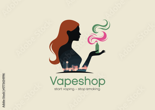 A sophisticated logo design for a vape shop featuring a silhouette and soft smoke patterns, symbolizing a modern approach to vaping, health awareness, and lifestyle choice.