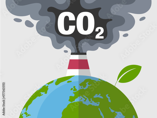 An illustration depicting a chimney emitting CO2 smoke, symbolizing environmental pollution and climate change, highlighting the urgent need for sustainability and action.