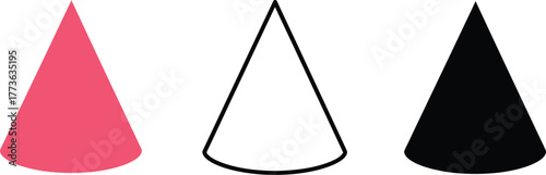 Three cones displayed in white outline and solid black on white background