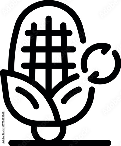 Corn cob with recycling symbol, representing sustainable agriculture, renewable resources, and eco friendly farming practices