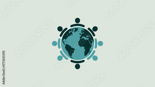 Diverse team uniting around the globe symbolizing international collaboration and global unity in a modern abstract design