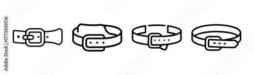 Four different styles of leather belts with buckles icon set for fashion and apparel