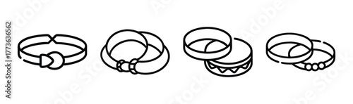 Collection of four distinct hand-drawn style bracelets showcasing diverse designs and embellishments for fashion accessories