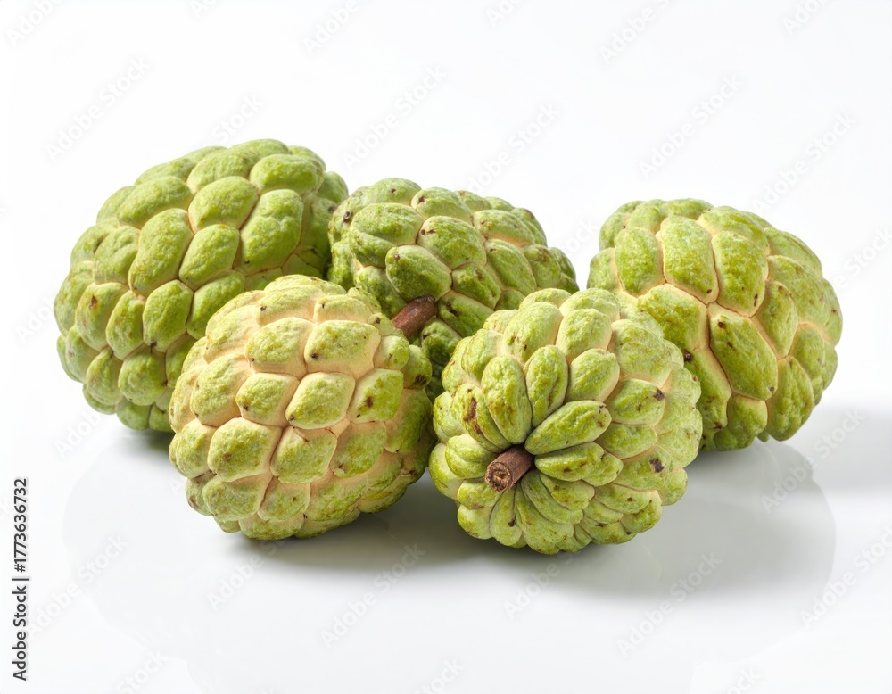 Fototapeta premium Fresh Custard Apples Annona squamosa Isolated on White Background for Healthy Eating Concepts