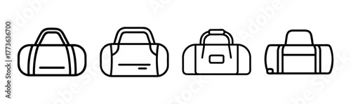 Collection of outline duffel bags showing different angles and styles of sports bags