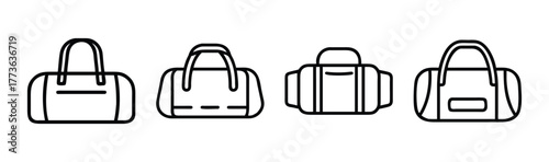 Set of four stylized duffel bag icons with handles and pockets