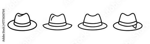 Classic fedora hats collection simple outline graphic design elements for fashion and style