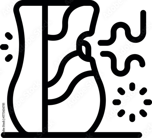 Cracked vase emitting a foul odor with bacteria and germs proliferating, indicating poor hygiene and potential health risks