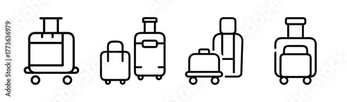 Collection of simple line art suitcases and luggage for travel and holidays