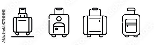 Set of four different line art luggage icons for travel and holidays