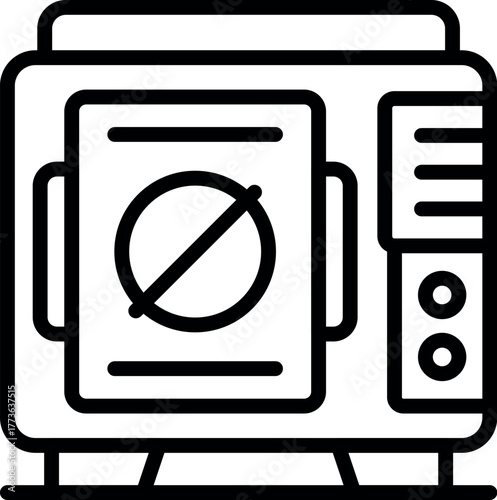 Sterilizing machine is displaying a blocked status, indicated by a stop sign icon on its interface