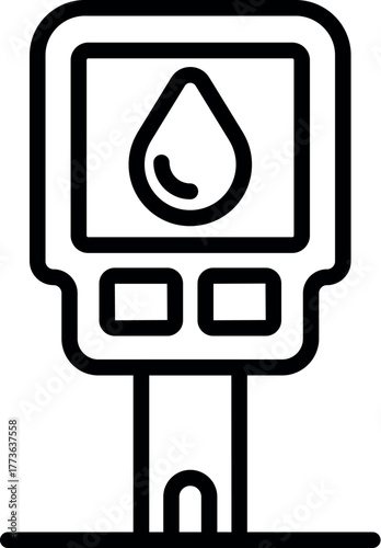 Portable blood glucose meter displaying blood drop icon, used for diabetes testing and monitoring blood sugar levels