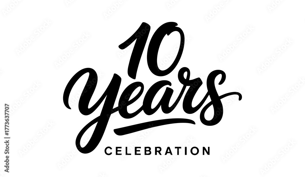 Obraz premium 10 Years Celebration Calligraphy Vector Typography Design – Elegant Black Script on White Background