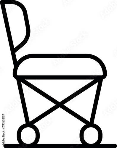 Simple line drawing of a folding baby stroller, ideal for parenting or childcare related content