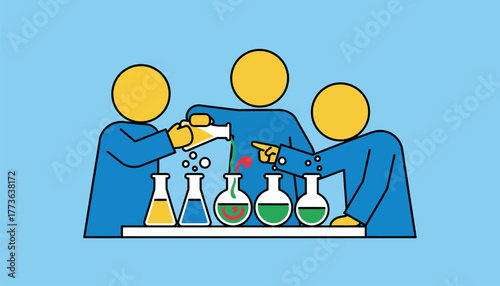 A vibrant classroom scene where students collaborate on a science experiment mixing colorful chemicals in beakers while observing reactions.