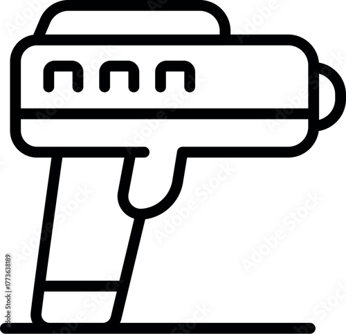 Electronic temperature gun measuring device showing fever, simple black and white line art icon