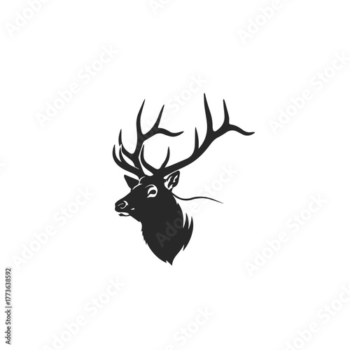 Majestic Stag Head Silhouette with Antlers.