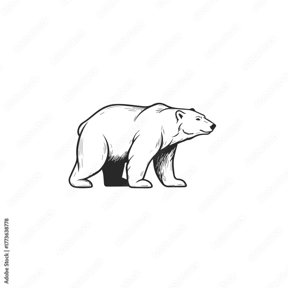 Fototapeta premium Stylized Polar Bear Walking Silhouette.