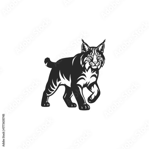 Stylized Black Silhouette of a Walking Lynx.