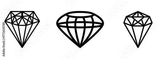 Vector illustration of diamonds line art icons set isolated on white background